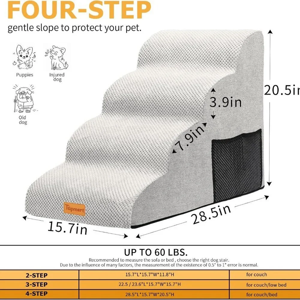 High Density Foam Dog Steps 4 Tiers,Extra Wide Deep Pet Steps